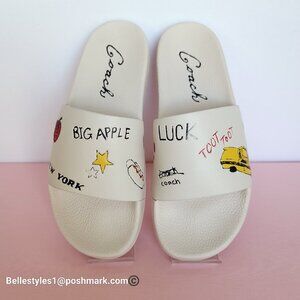 COACH Udele Sport Slide With Sketch Print. Women’s Size 9B. Chalk color⭐